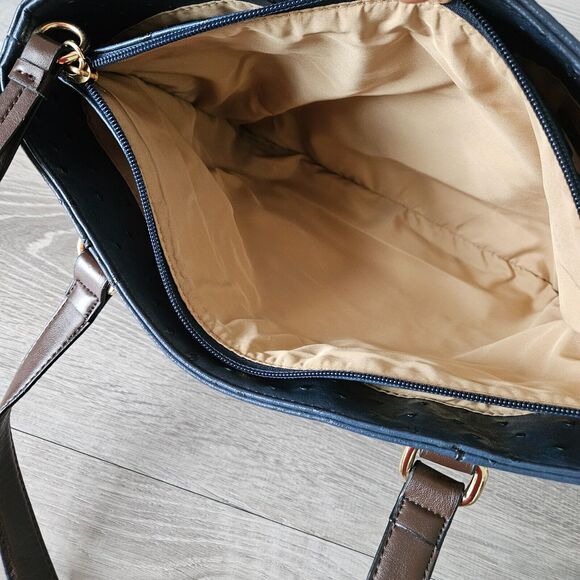 Giani Bernini Ostrich Embossed Shoulder Satchel Bag Purse Blue Faux Leather - Picture 5 of 16